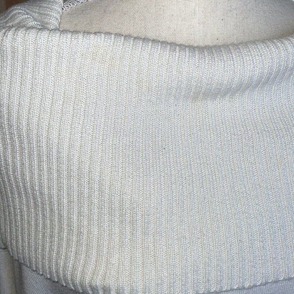 Michael Kors Cream White Cotton Statement Fringe Sweater Shawl Funnel Collar LRG - Picture 7 of 15